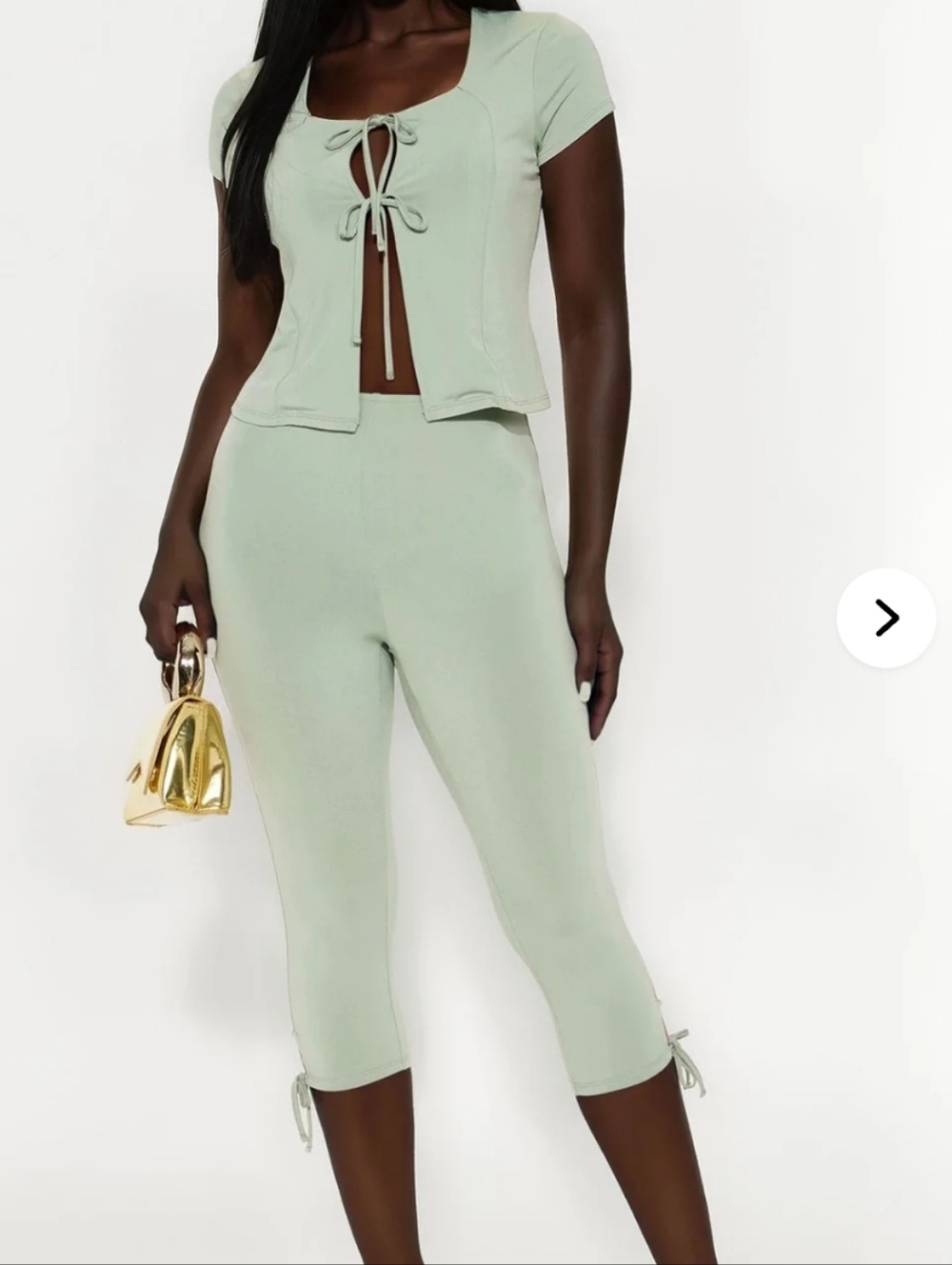 Fashion Nova Mint Green Tie-Front Crop Top & Capri Set